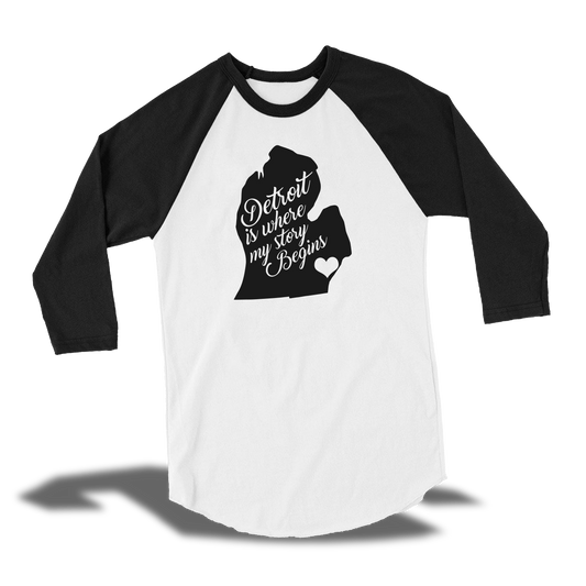 Baseball Tee 3/4 Sleeve - Detroit Where My Story Begins.