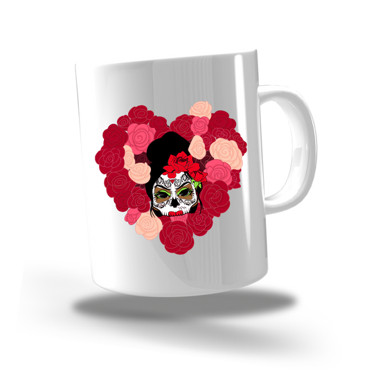 Coffee Mug - 8oz "Calavera Girl Red Roses"